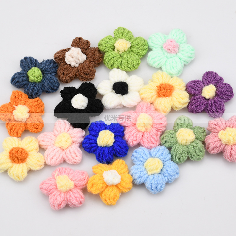 Craft Embellishments - Handgemaakte gehaakte bloemapplicaties met vijf bloemblaadjes,