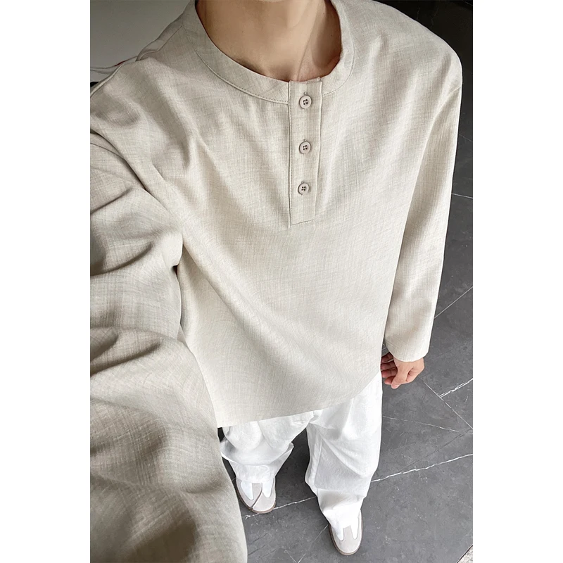 Embellish Knit - Casual herenhemd van imitatielinnen, Henley-model, lange