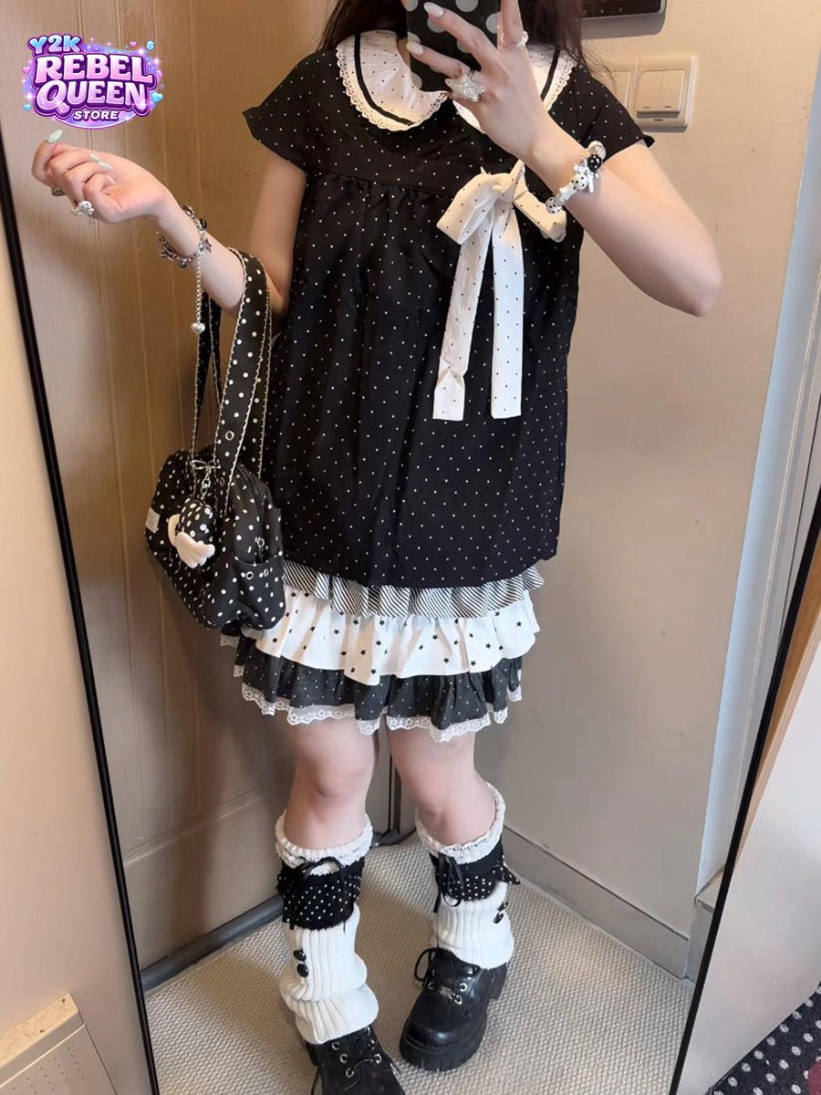 Elastic Lace Trim - Y2K Kawaii Japanse Polka Dot 2-delige